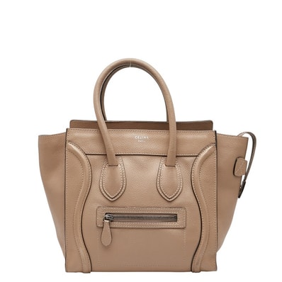 セリーヌ ラゲージ マイクロショッパー ハンドバッグ ベージュ レザー レディース CELINE 【中古】