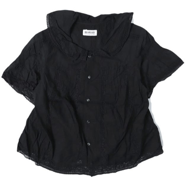 BEAMS BOY ビームスボーイ ヴィンテージレース ラウンドカラー ショートスリーブシャツ 13-01-0373-195 ONE SIZE BLACK 半袖 ブラウス トップス g13808