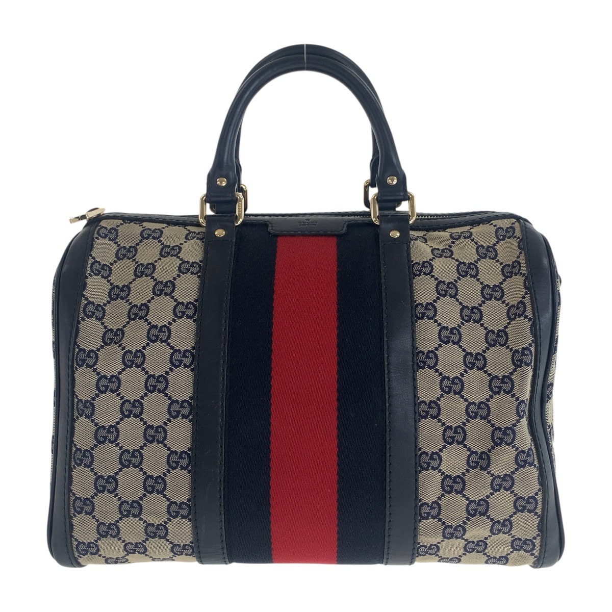 GUCCI グッチ シェリーライン グレー ネイビー ゴールド金具 GGキャンバス レザー/ ハンドバッグ ミニボストンバッグ 501951 【中古】