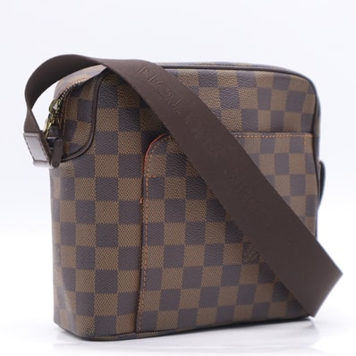LOUIS VUITTON ルイ・ヴィトン ダミエ オラフPM N41442 ショルダーバッグ ブラウン ベージュ コーティングキャンバス レザー メンズ
