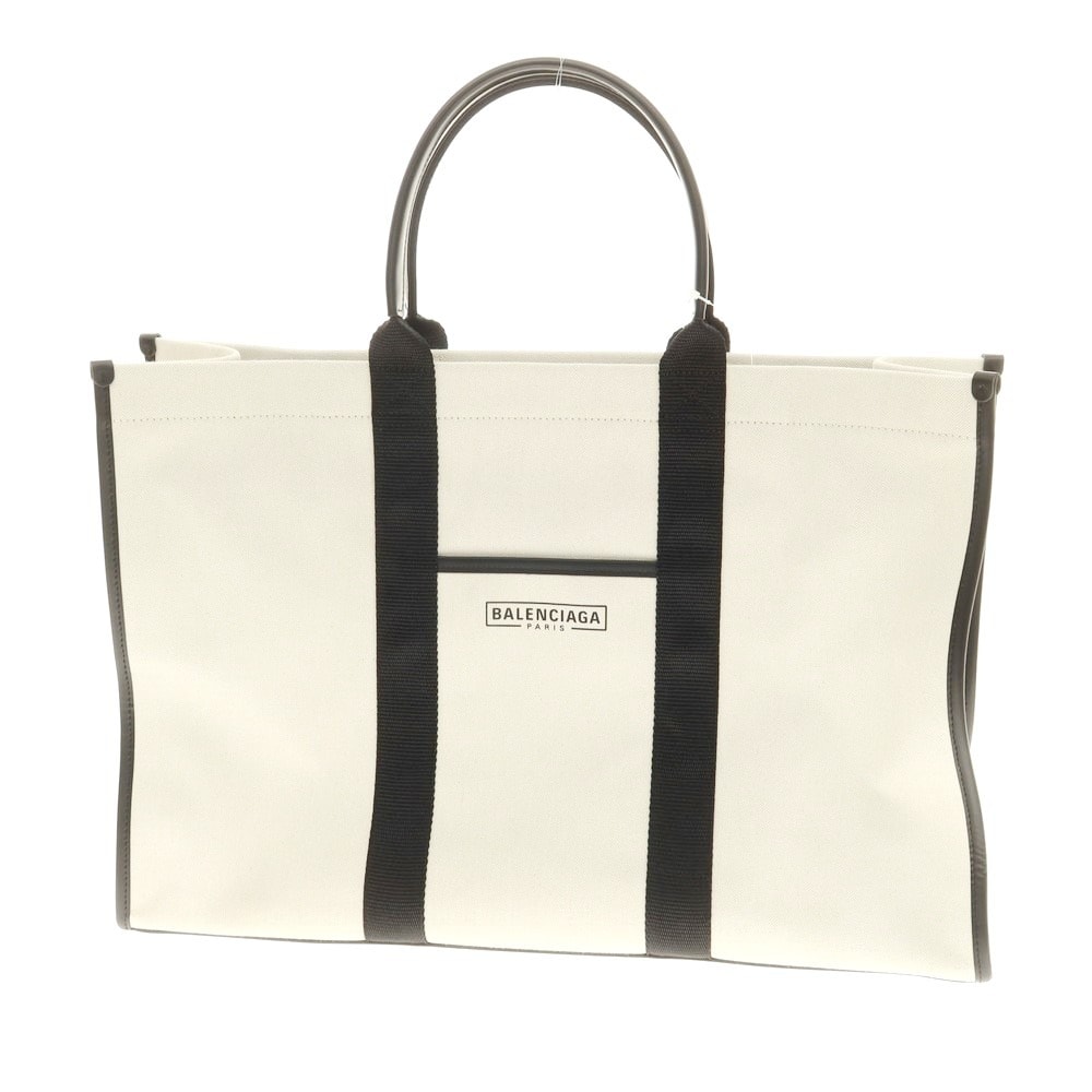 【中古】バレンシアガ BALENCIAGA キャンバス トートバッグ オフホワイトxブラック【W47xH32xD14】【メンズ】