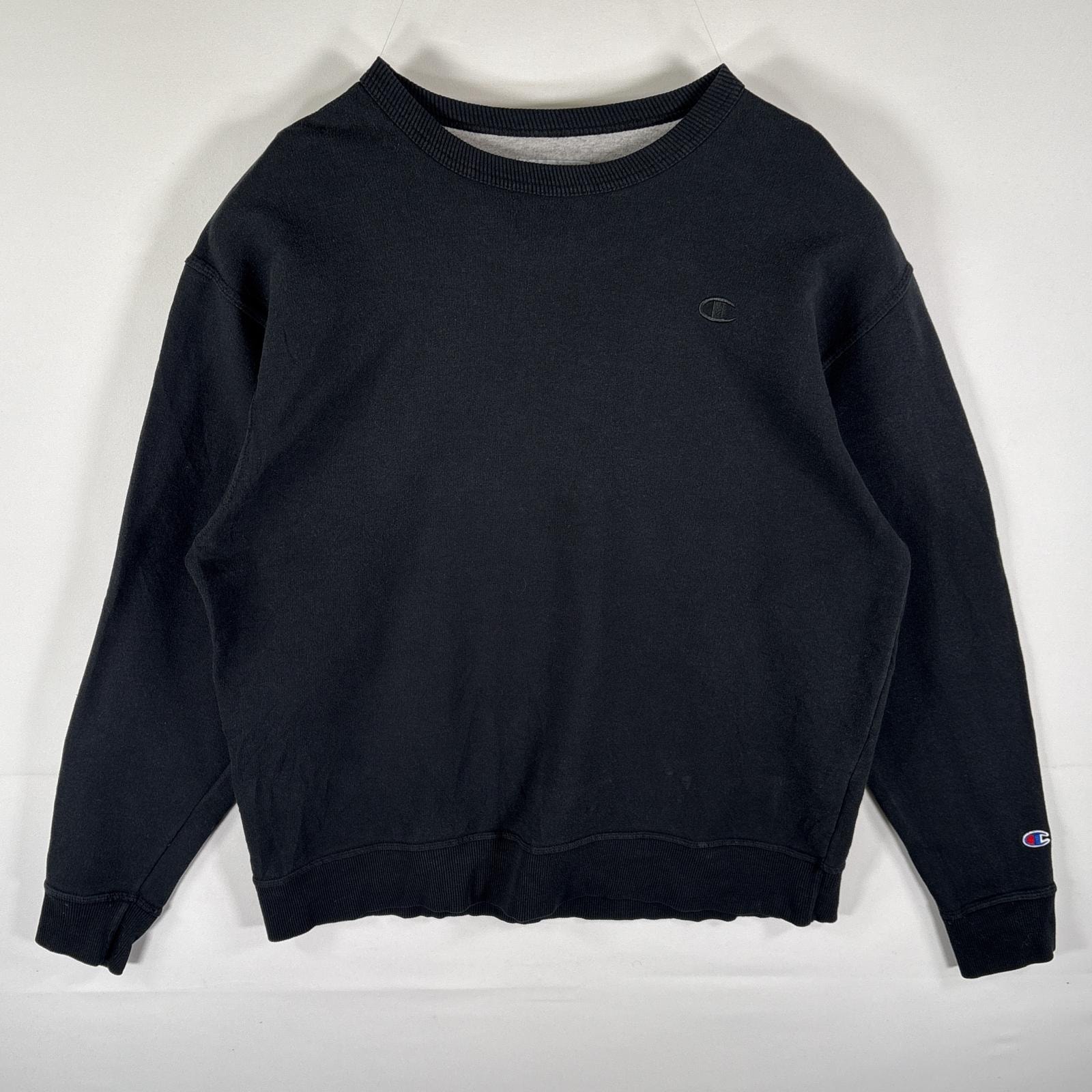 古着 チャンピオン Champion スウェット トレーナー クルーネック プルオーバー ワンポイントロゴ刺繍 大きいサイズ XL  ブラック メンズ