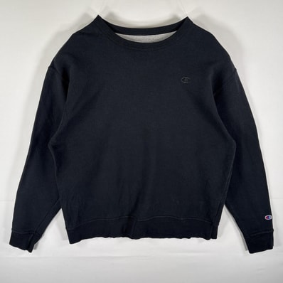 古着 チャンピオン Champion スウェット トレーナー クルーネック プルオーバー ワンポイントロゴ刺繍 大きいサイズ XL ブラック メンズ