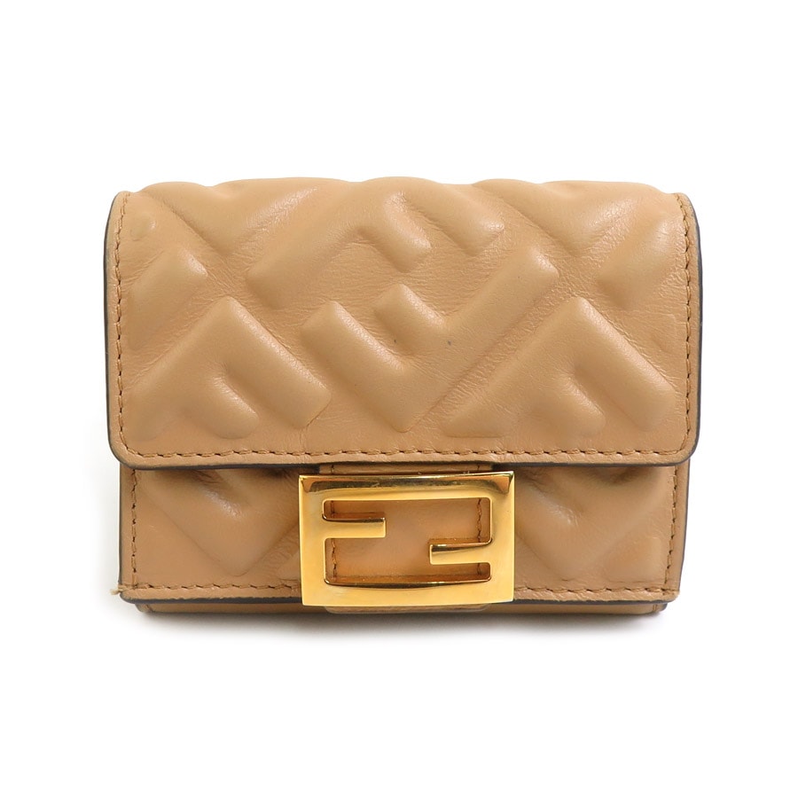 フェンディ FENDI 三つ折り財布 バゲット マイクロ レザー ベージュ ユニセックス 8M0395-AAJD【中古】 r10465g