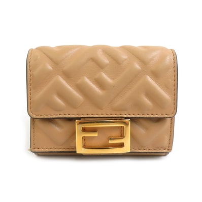 フェンディ FENDI 三つ折り財布 バゲット マイクロ レザー ベージュ ユニセックス 8M0395-AAJD【中古】 r10465g