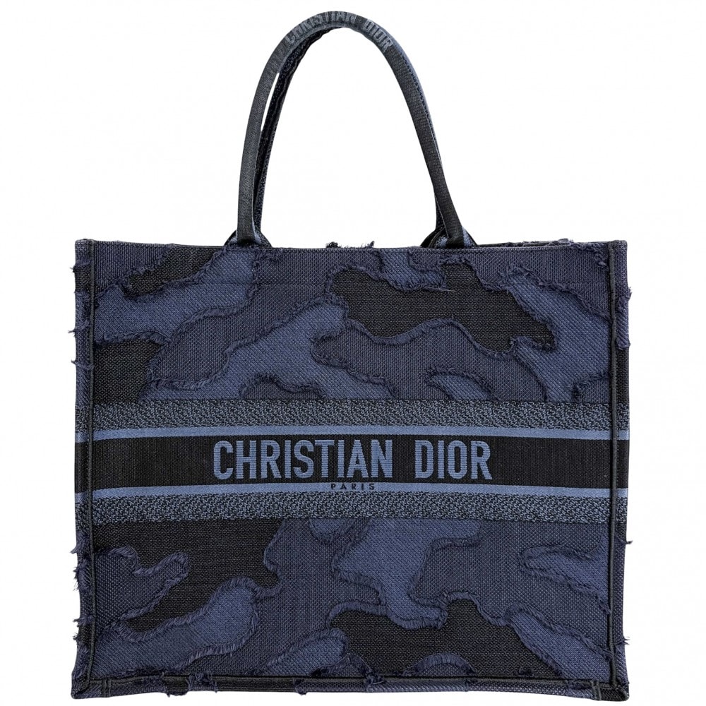 Christian Dior クリスチャンディオール トートバッグ 肩掛け ブックトート ハンドバッグ BOOK TOTE リゾートコレクション カムフラージュ キャンバス ネイビー 紺 レディース【中古品】
