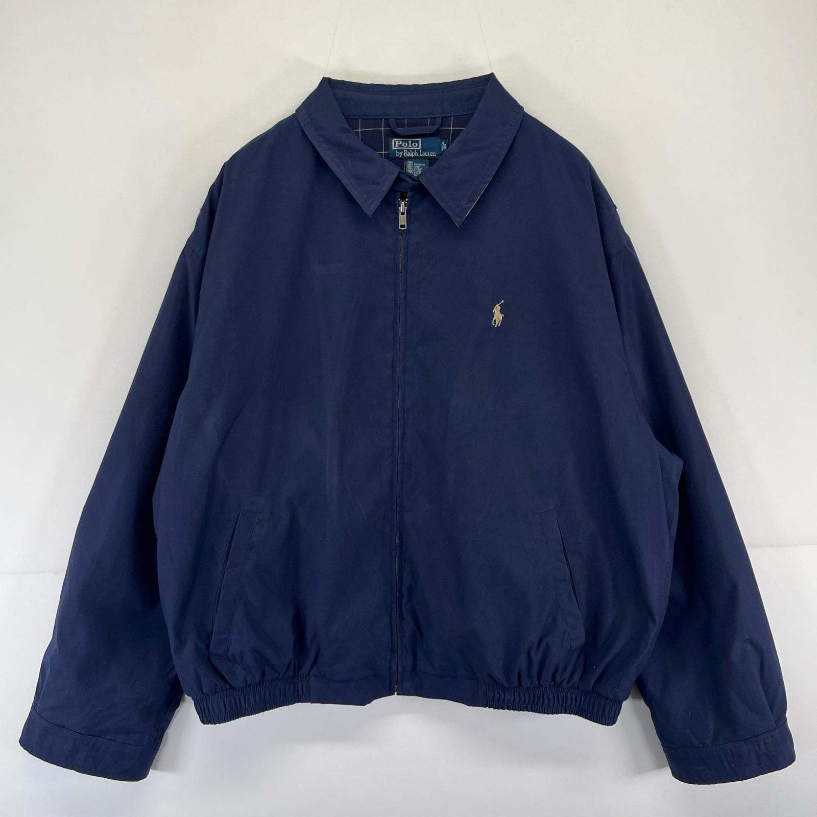 古着 ポロバイラルフローレン Polo by Ralph Lauren ジャケット ワンポイント 刺繍 スウィングトップ 2XL  ネイビー系 メンズ