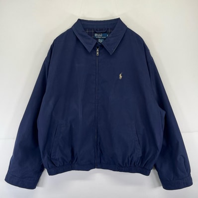 古着 ポロバイラルフローレン Polo by Ralph Lauren ジャケット ワンポイント 刺繍 スウィングトップ 2XL ネイビー系 メンズ