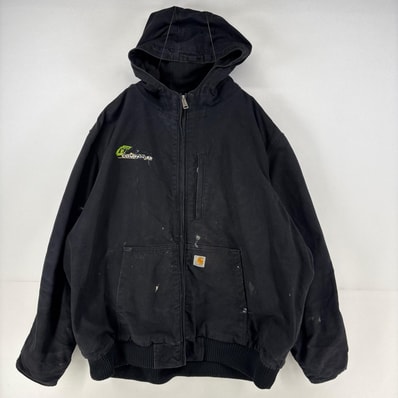 古着 カーハート Carhartt ダック ジャケット フルジップ 胸ポケット アクティブ 大きいサイズ ワンポイント ロゴ 3XL ブラック メンズ