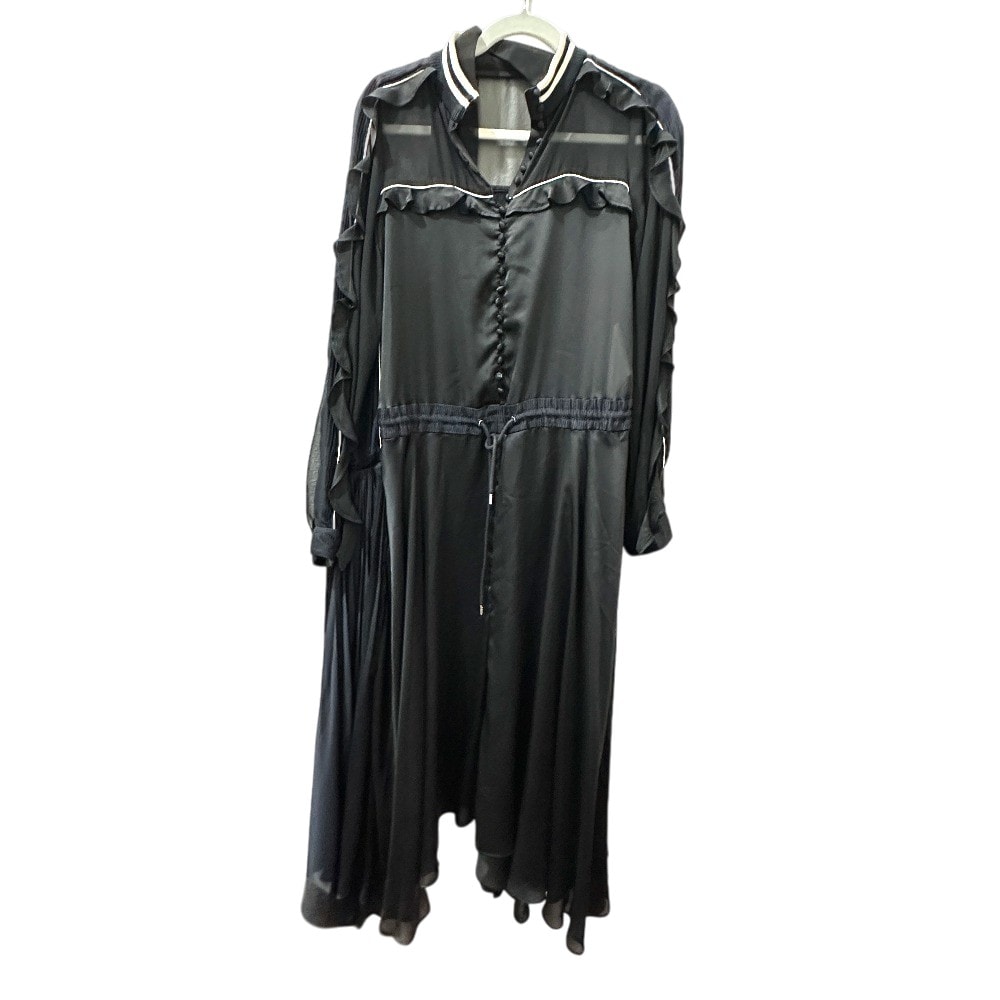 サカイ Sacai プリーツシフォン 19-04313 19SS アパレル シースルー フリル フレア ワンピース ポリエステル ブラック