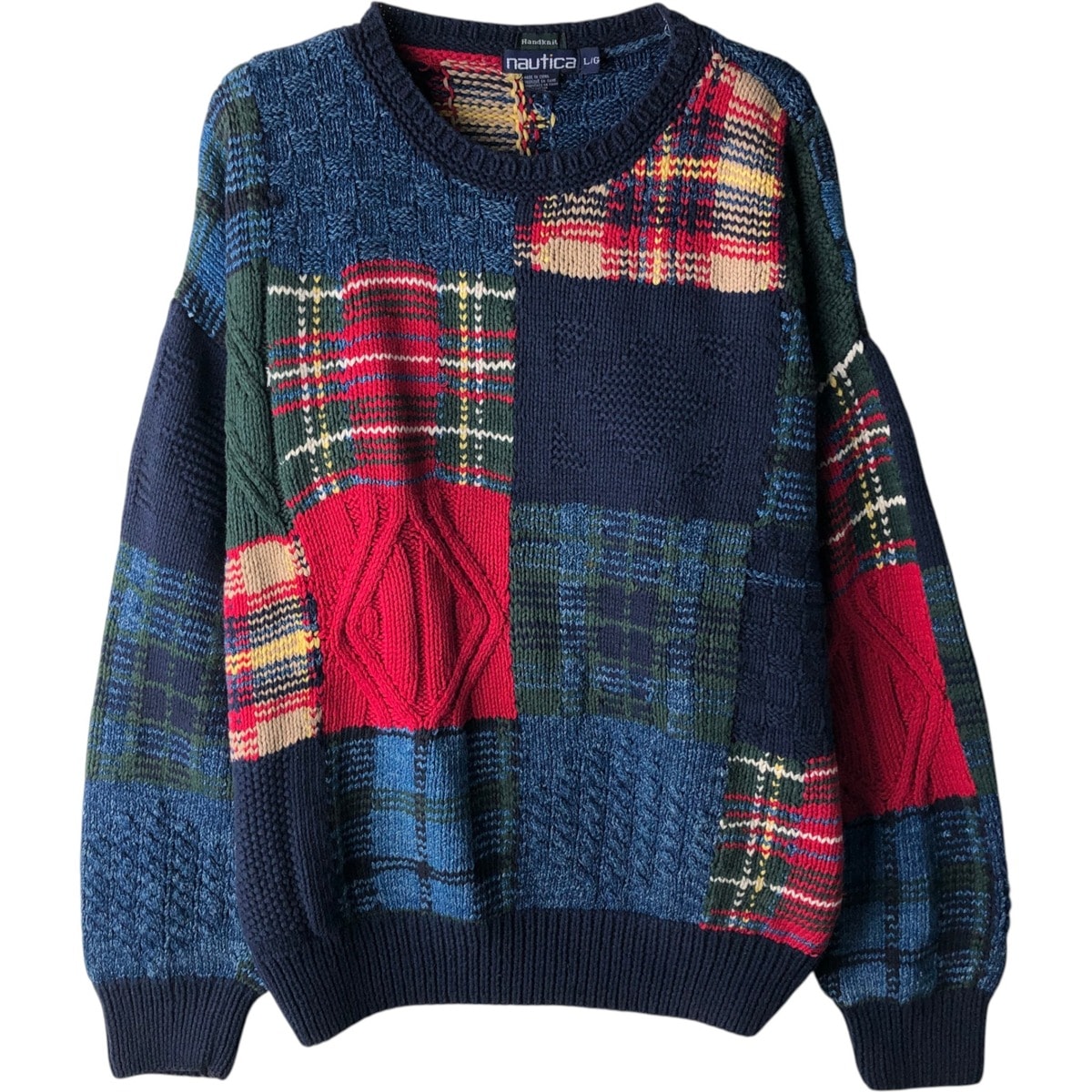 古着 90年代 ノーティカ NAUTICA チェック柄 コットンニットセーター メンズL相当 ヴィンテージ/eaa617301