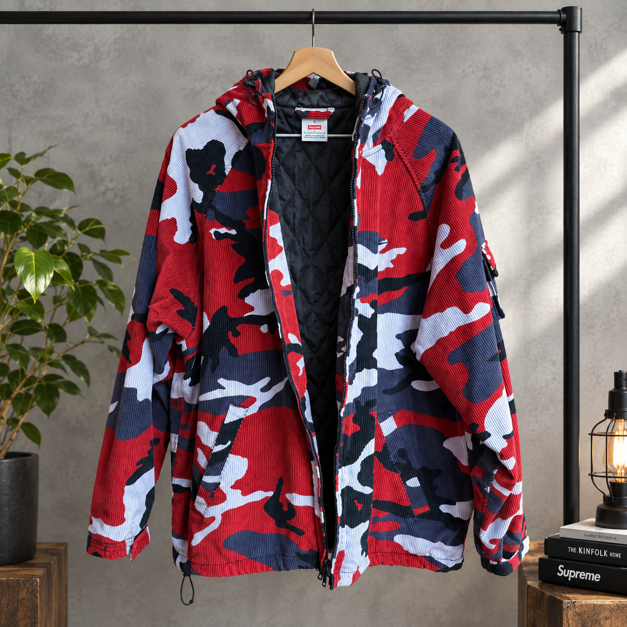 Supreme x Nike Arc Corduroy Hooded Jacket "Red Camo"