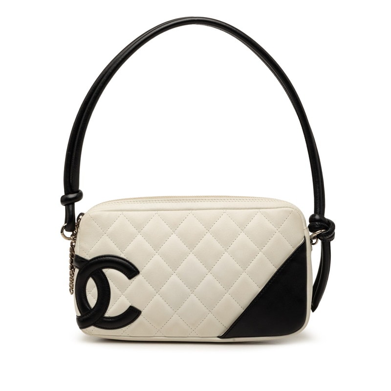 シャネル カンボンライン ココマーク ハンドバッグ ワンショルダー ホワイト ブラック ラムスキン レディース CHANEL 【中古】