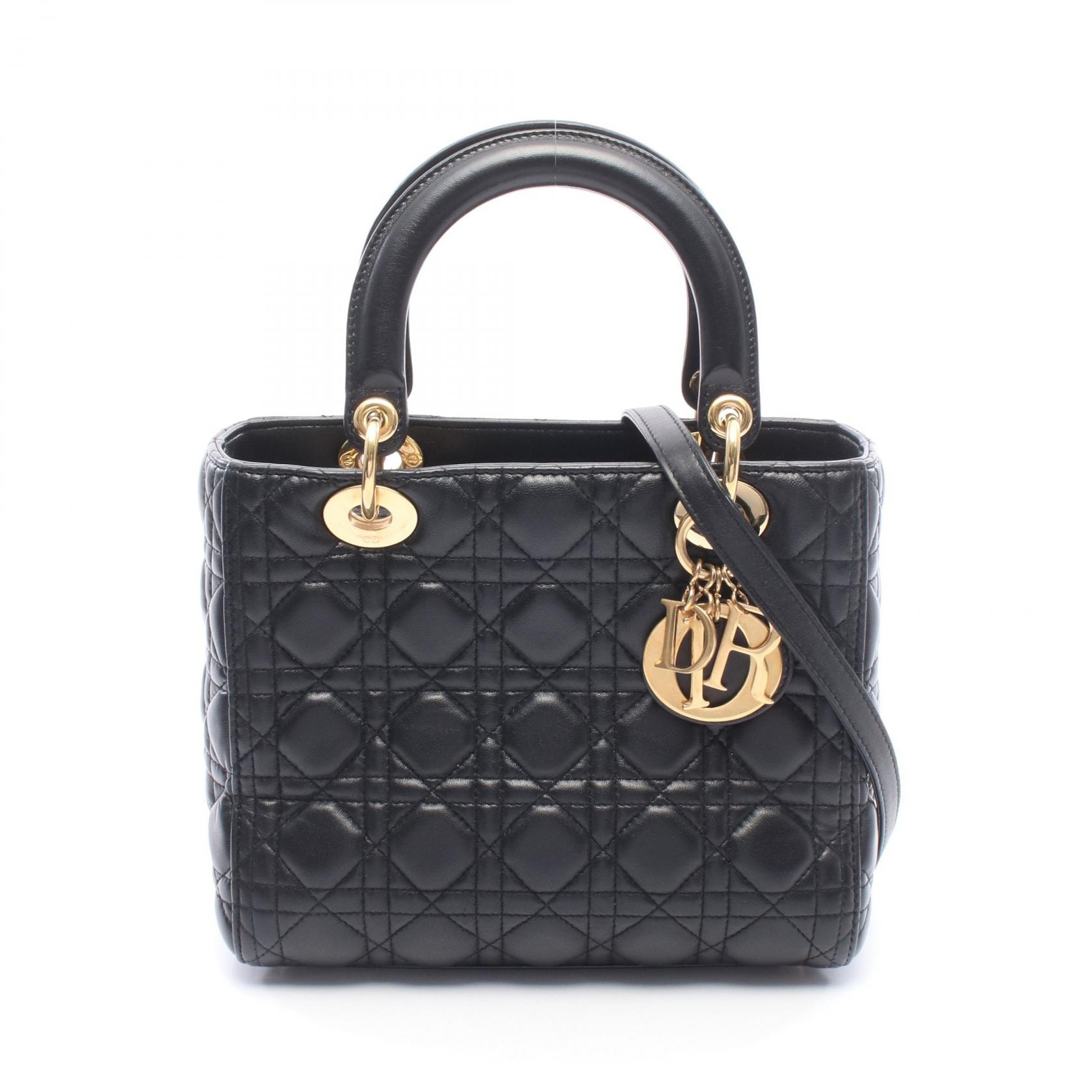 ディオール Dior LADY DIOR レディディオール カナージュ 2WAY ハンドバッグ バッグ レザー レディース ブラック系 【中古】