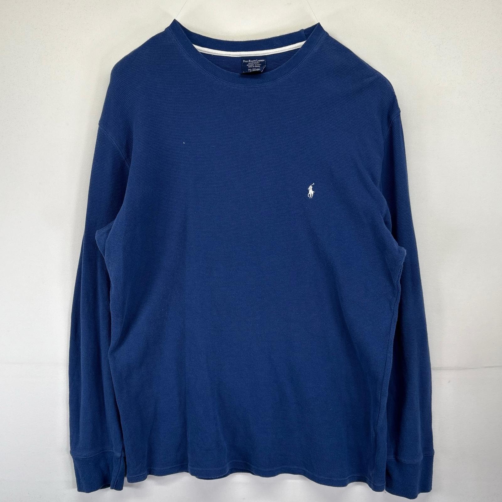 古着 ポロ・ラルフローレン POLO RALPH LAUREN 長袖Tシャツ 大きいサイズ サーマル ワッフル クルーネック ワンポイント 2XL  ブルー系 メンズ