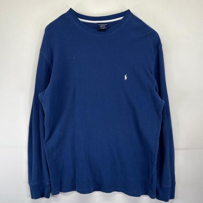 古着 ポロ・ラルフローレン POLO RALPH LAUREN 長袖Tシャツ 大きいサイズ サーマル ワッフル クルーネック ワンポイント 2XL ブルー系 メンズ