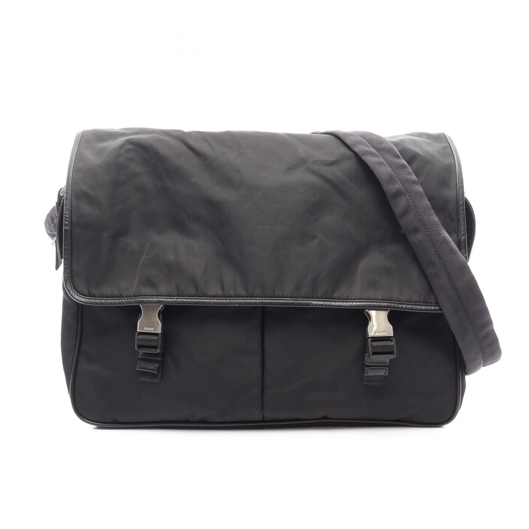 プラダ PRADA メッセンジャーバッグ ショルダーバッグ バッグ ナイロン サフィアーノレザー メンズ ブラック系 V165X 【中古】
