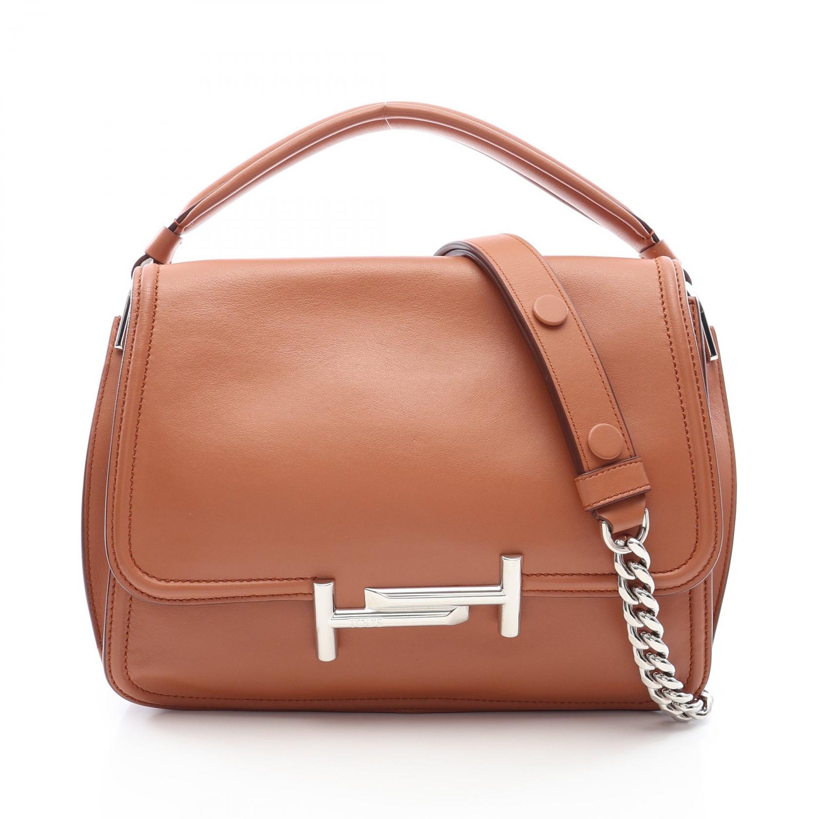 トッズ TOD'S ダブルT 2WAY ハンドバッグ バッグ レザー レディース ブラウン系 【中古】