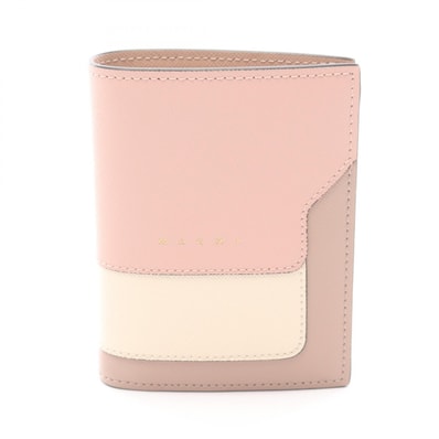 マルニ MARNI バイフォールドウォレット 二つ折り財布 財布 レザー レディース ピンク系 / アイボリー系 / グレー系 PFMOQ14U28 【中古】