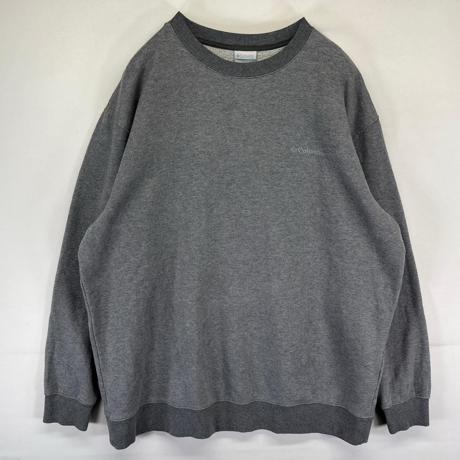 古着 コロンビア Columbia スウェット ワンポイントロゴ クルーネック 裏起毛 トレーナー 大きいサイズ 2XL  グレー系 メンズ