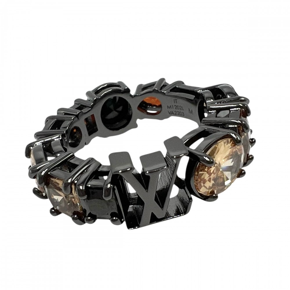 LOUIS VUITTON ルイヴィトン 指輪 LVライト アクセサリー リング 小物 Mサイズ ラインストーン 約19号 M1202L ブラック 黒 オレンジ メンズ 約8.0g 美品【中古品】