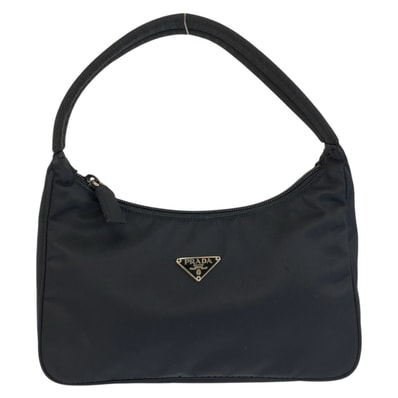 美品 PRADA プラダ テスート 三角ロゴプレート ブラック 黒 シルバー金具 ナイロン ハンドバッグ アクセサリーポーチ 603507 【中古】