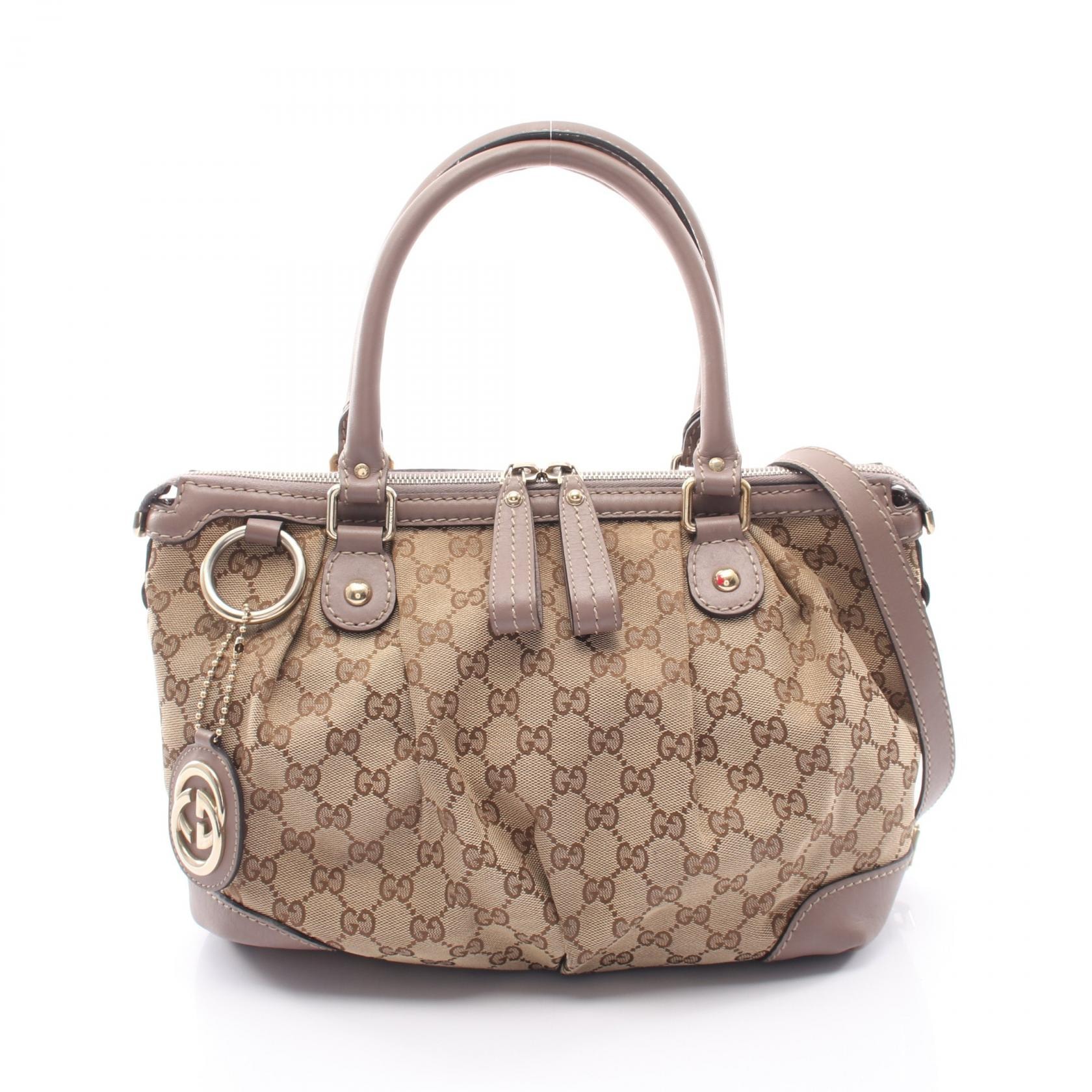 グッチ GUCCI スーキー GGキャンバス 2WAY ハンドバッグ バッグ キャンバス レザー レディース ベージュ系 / グレー系 247902 【中古】