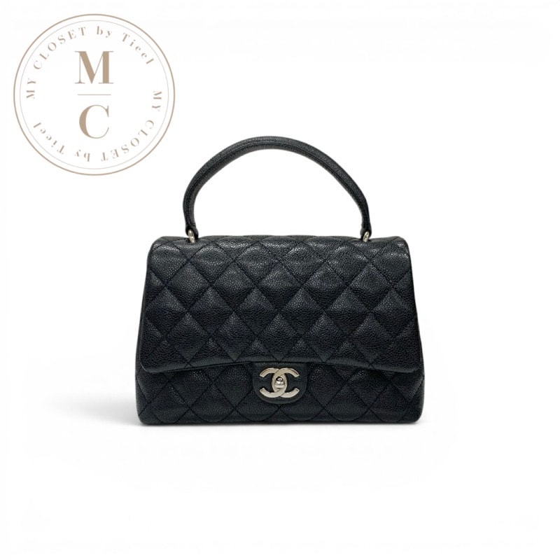 シャネル CHANEL ハンドバッグ ブラック シルバー ココマーク マトラッセ トップハンドル