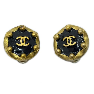CHANEL シャネル ココマーク イヤリング 94 P 変色・スレ有 ゴールド×ブラック