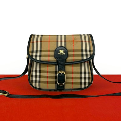 BURBERRY バーバリー ノバチェック 柄 シャドーホース ロゴ キャンバス レザー ショルダーバッグ ブラウン
61748
