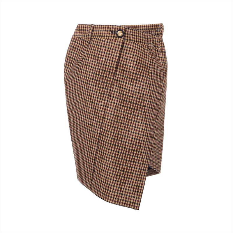 バレンシアガ BALENCIAGA Size:34 チェック タイト 変形 シンメトリー ロゴボタン ウール 19年 スカート【中古】