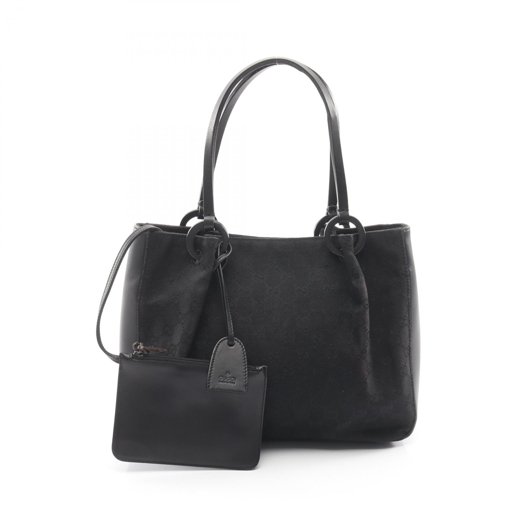 グッチ GUCCI GGキャンバス ポーチ付き トートバッグ バッグ キャンバス レザー レディース ブラック系 101919 【中古】