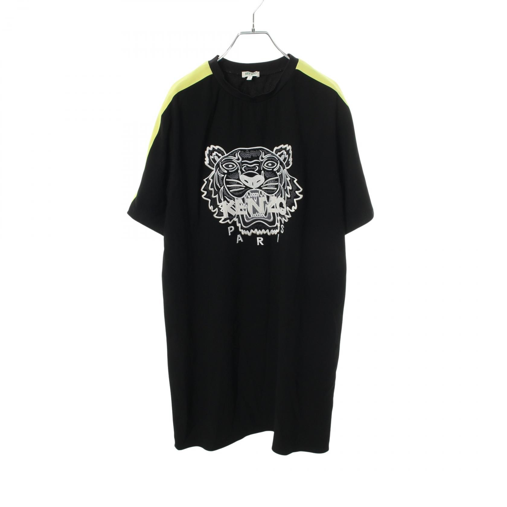 ケンゾー KENZO タイガー 刺繍 半袖 ワンピース 衣料品 トップス トリアセテート レディース ブラック系 / イエロー系 F952RO0645AC 【中古】