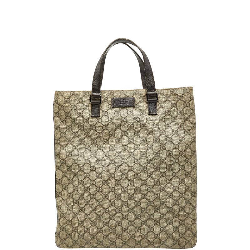 グッチ GGスプリーム ハンドバッグ トートバッグ 131258 ベージュ ブラウン PVC レザー レディース GUCCI 【中古】