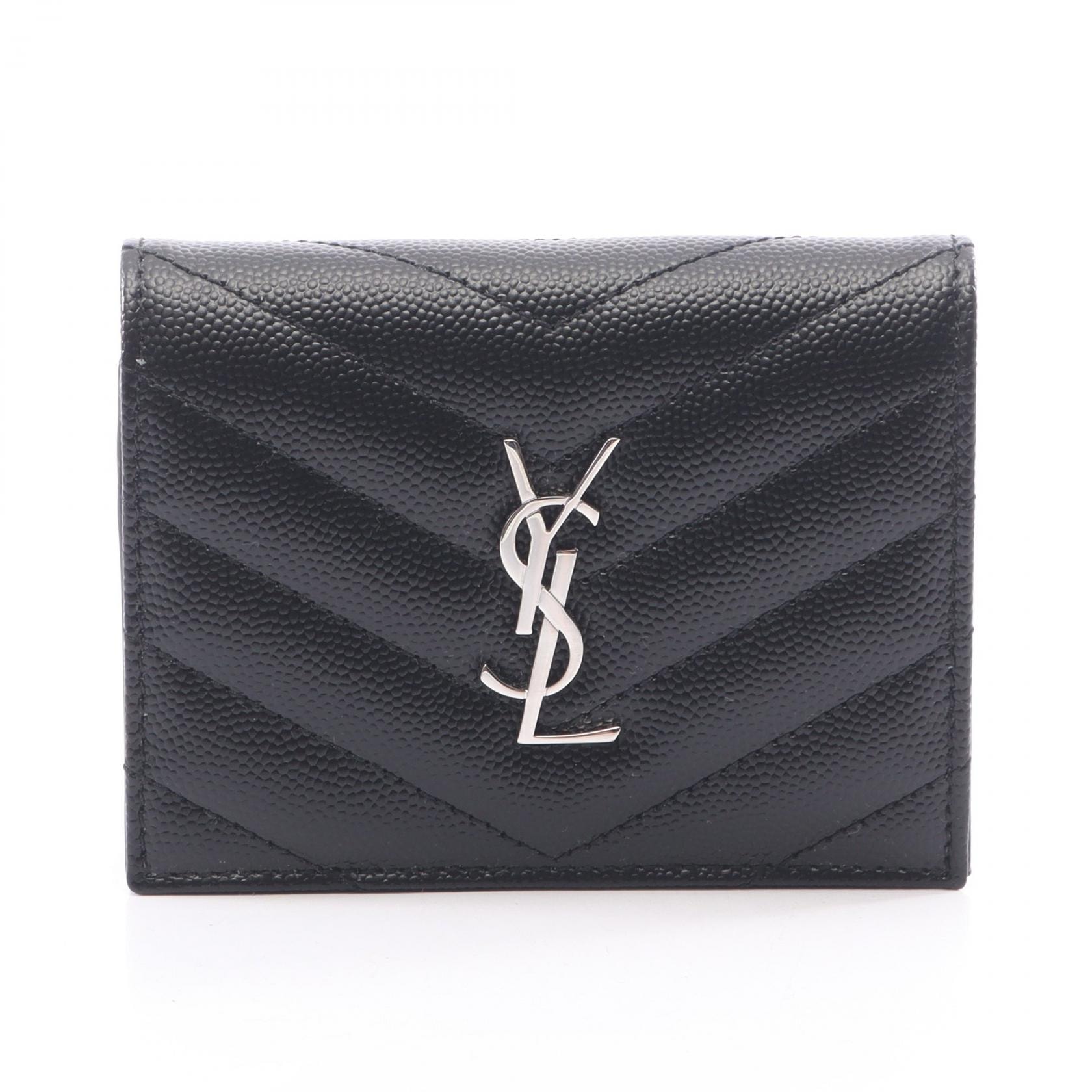 サンローランパリ SAINT LAURENT PARIS モノグラム 二つ折り財布 財布 レザー レディース ブラック系 668290BOWA21000 【新品】