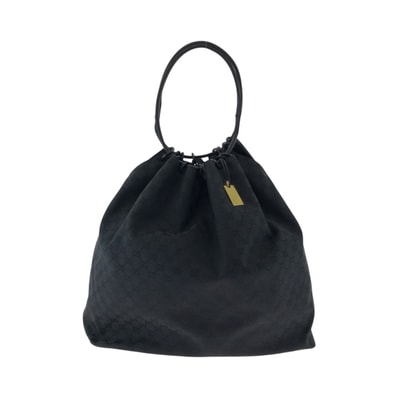 美品 GUCCI グッチ ブラック 黒 ブラック金具 GGキャンバス 巾着 ショルダーバッグ 502469 【中古】