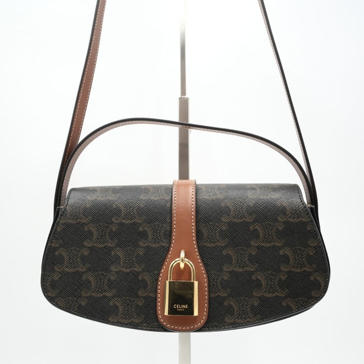 CELINE(セリーヌ)タブー トリオンフ キャンバス ショルダーバッグ ブラウン レザー ゴールド金具 レディース 199592BZJ.04LU【中古】