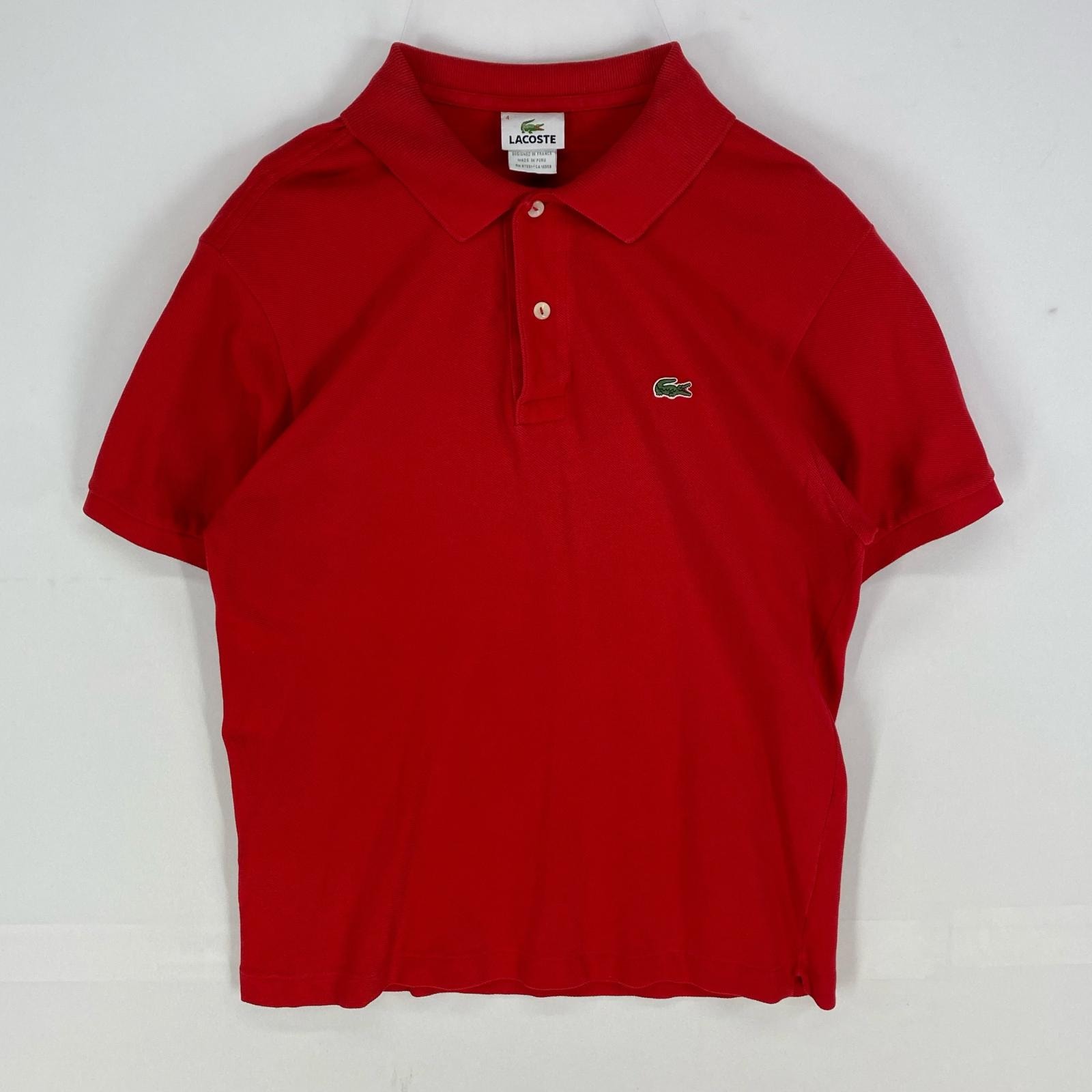古着 ラコステ LACOSTE 鹿の子 半袖シャツ ワンポイント ロゴワッペン ポロシャツ ショートスリーブ L  レッド系 メンズ