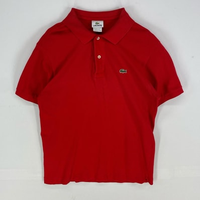 古着 ラコステ LACOSTE 鹿の子 半袖シャツ ワンポイント ロゴワッペン ポロシャツ ショートスリーブ L レッド系 メンズ