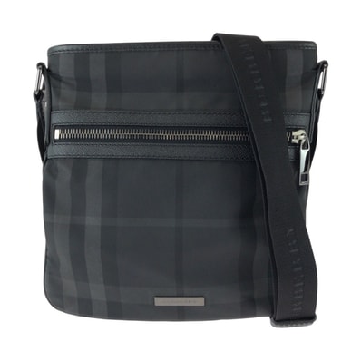 美品 BURBERRY バーバリー チェック柄 ブラック グレー シルバー金具 ナイロン レザー/ ショルダーバッグ メッセンジャーバッグ 604303 【中古】