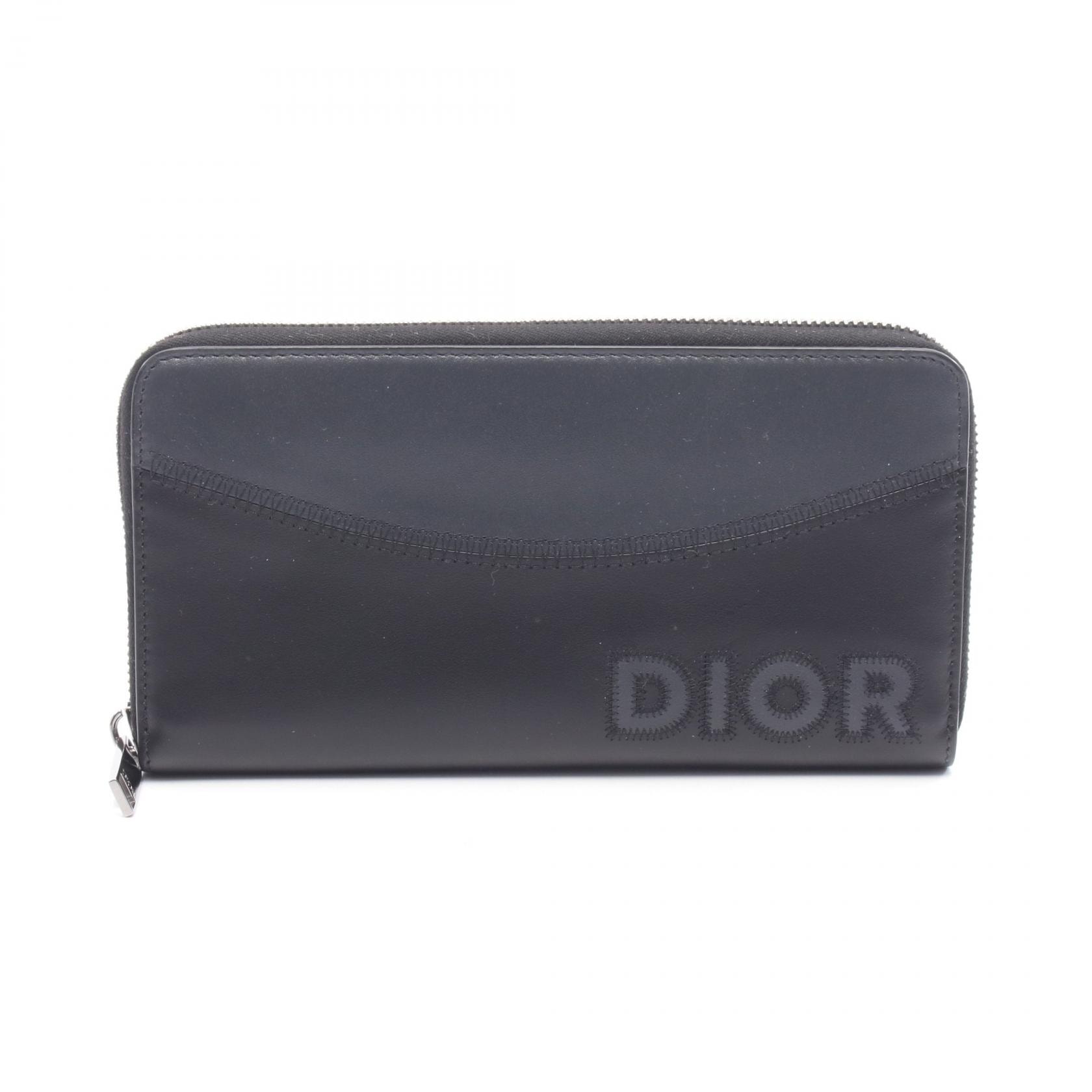 ディオール Dior ロゴ ラウンド長財布 財布 レザー メンズ ブラック系 / グレー系 【中古】