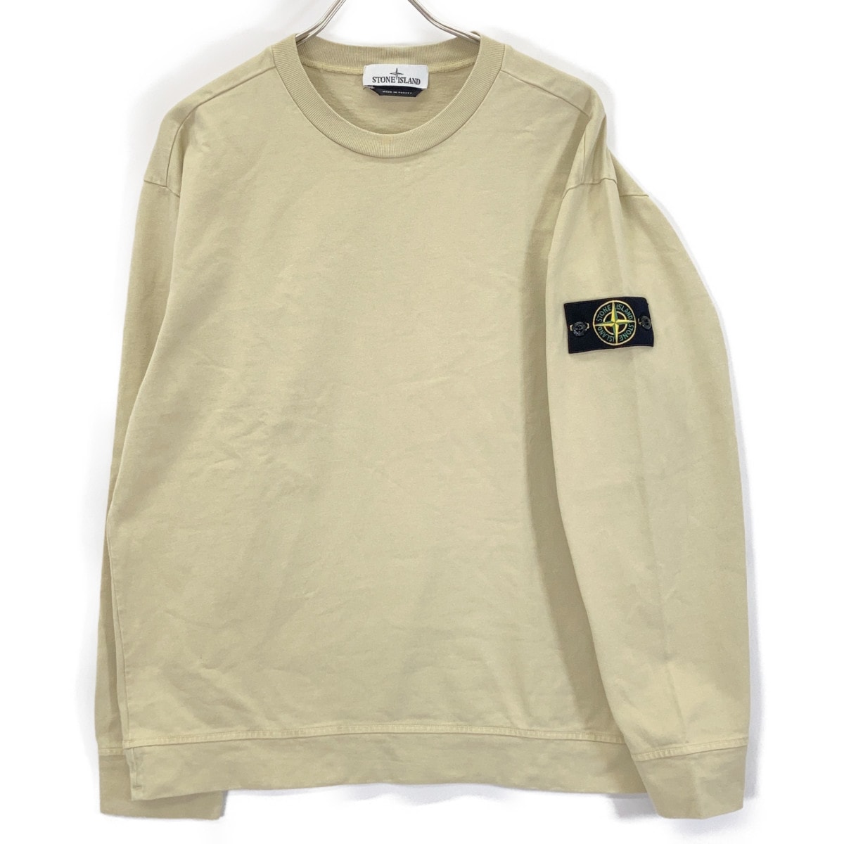 ストーンアイランド 23AW 791563750 ベージュ コットン ガーメントダイ コンパスパッチ ロングスリーブカットソー L