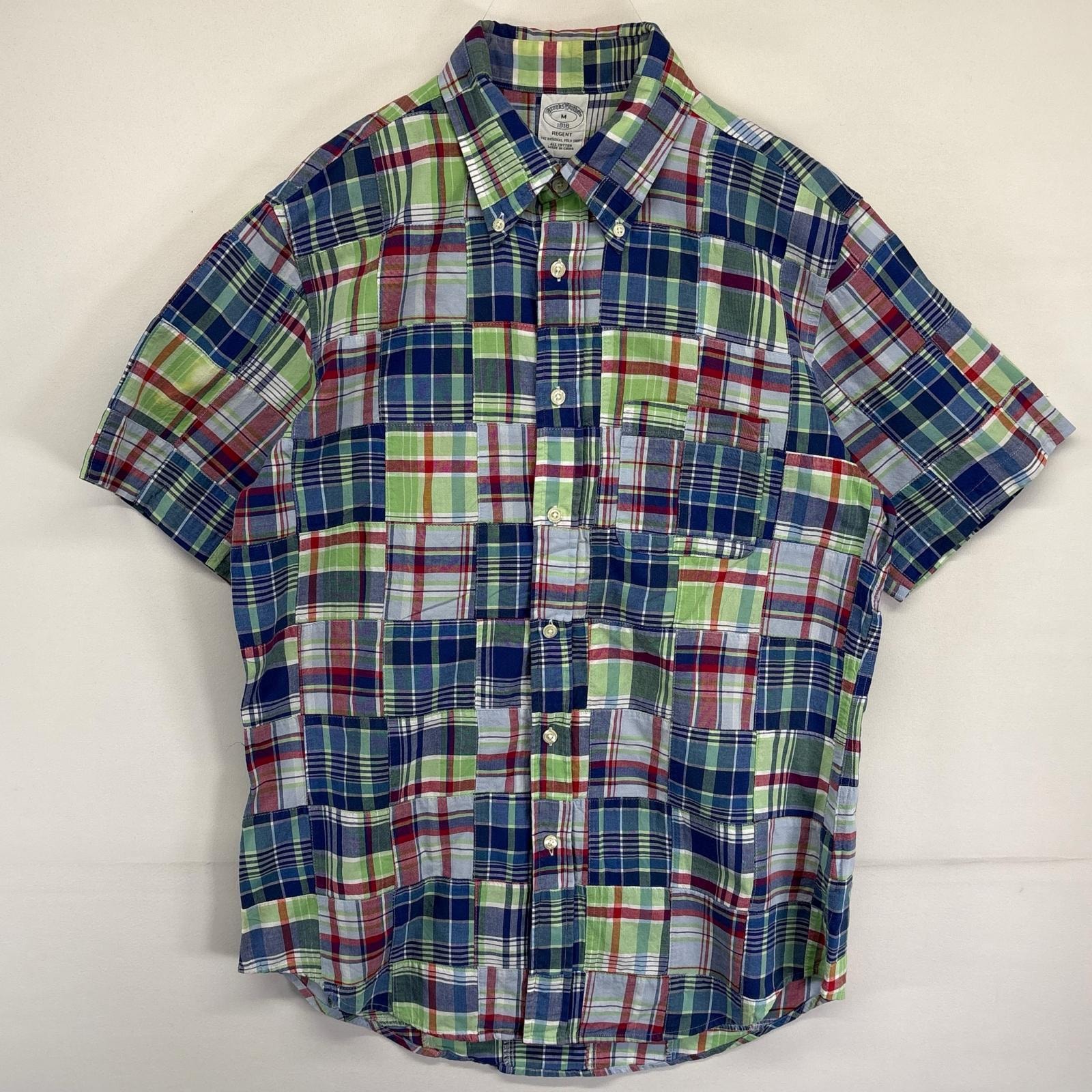 古着 ブルックスブラザーズ Brooks Brothers 半袖シャツ パッチワーク 胸ポケット 1818 ボタンダウン チェック柄 M マルチカラー メンズ