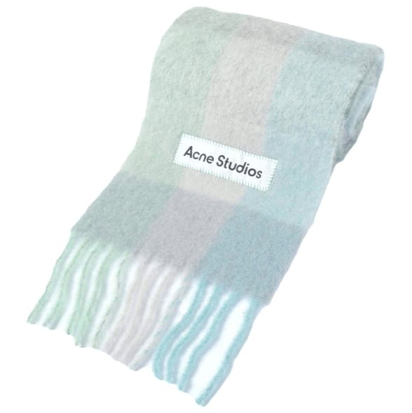 新品 Acne Studios アクネストゥディオズ 25AW MOHAIR CHECKED SCARF モヘアチェックスカーフ FN-UX-SCAR000115 TURQUOISE/GREY/MINT GREEN マフラー ユニセックス 定価51,700円