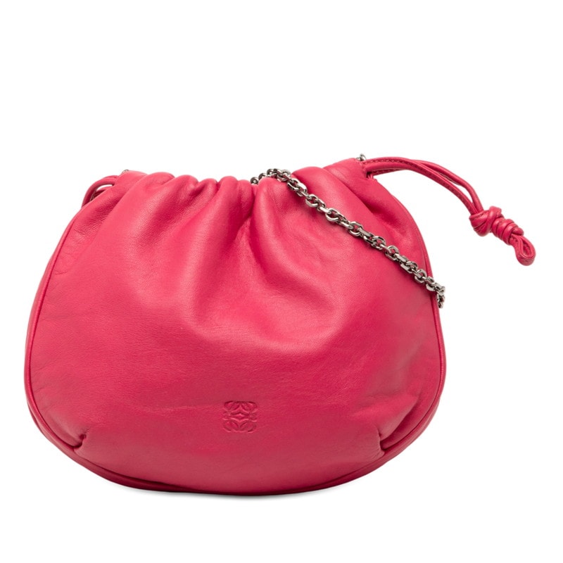 ロエベ アナグラム 巾着 チェーン ショルダーバッグ ピンク ナッパレザー レディース LOEWE 【中古】