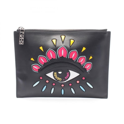ケンゾー KENZO アイ セカンドバッグ クラッチバッグ バッグ レザー エナメル メンズ ブラック系 【中古】