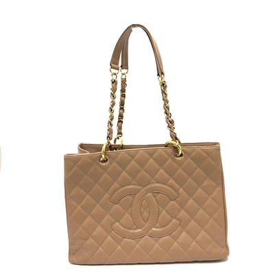 シャネル CHANEL デカココ CC ココマーク マトラッセ トートバッグ Wチェーン バッグ カバン ショルダーバッグ キャビアスキン ベージュ