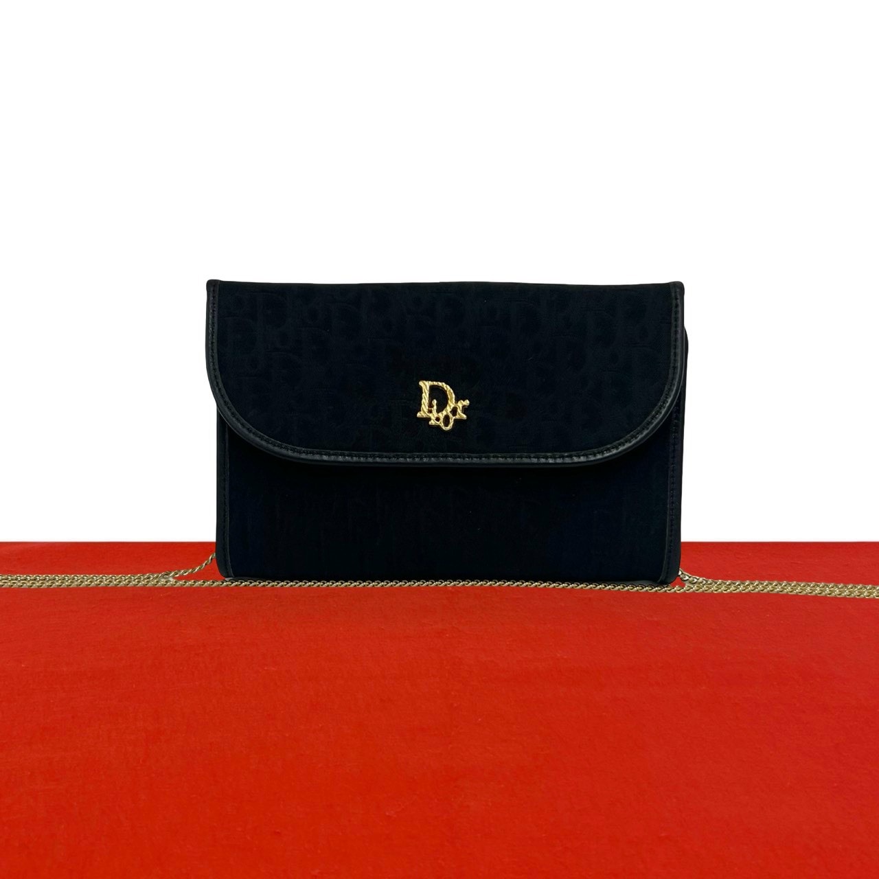 Christian Dior ディオール トロッター 柄 ロゴ 金具 キャンバス レザー ショルダーバッグ ブラック
 33197