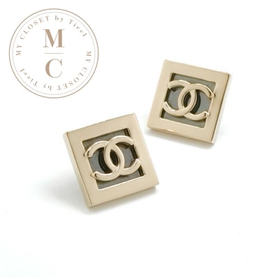シャネル CHANEL ピアス イヤリング ゴールド ダークグレー ココマーク スクエア