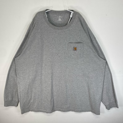 古着 カーハート Carhartt 長袖シャツ 大きいサイズ 肉厚 ワンポイント ロゴ 胸ポケット 3XL グレー 無地 メンズ